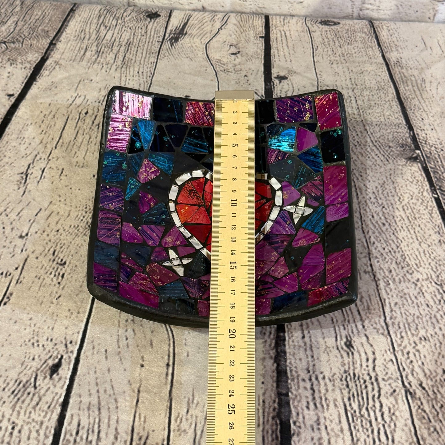 20cm Purple Red Heart Square Mosaic Handmade Ceramic Glass Tile Bowl Fruit2