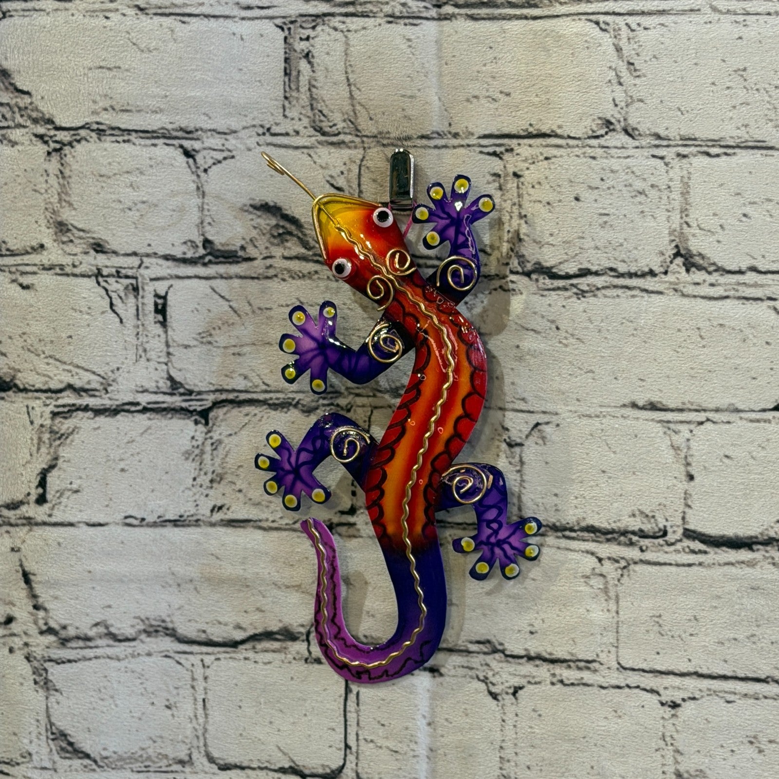 20cm x 10cm Purple Gecko Lizard Metal Tin Wall Hanging Ornament Painted Statue2