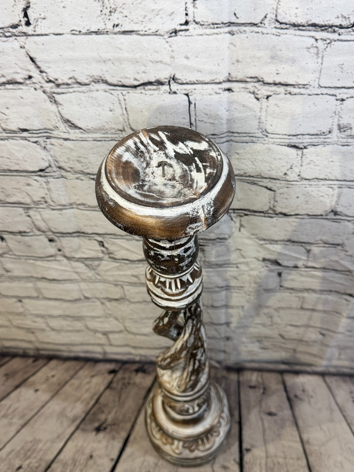 60cm x 15cm Brown Twist Wooden Vintage Style Candle Stand Shabby Pillar Holders5