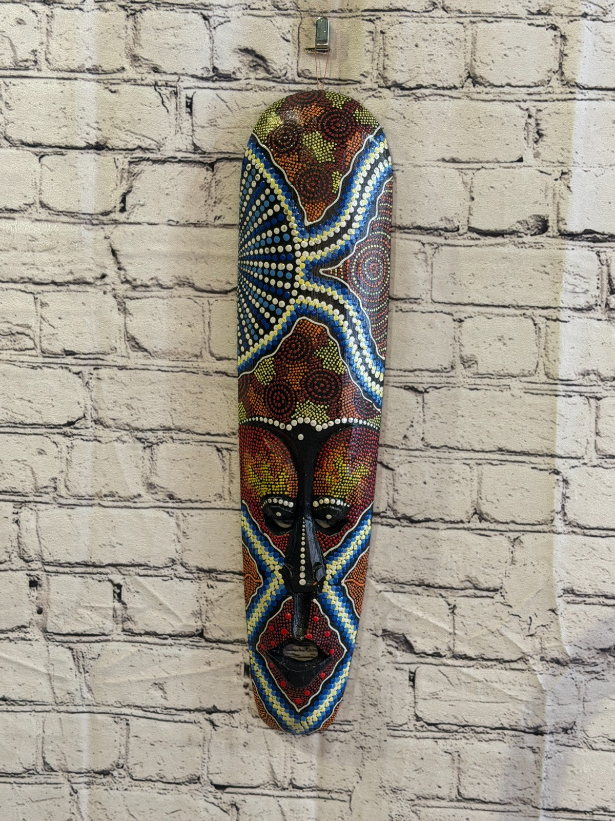 50cm Mask Carved Wooden Dot Painted Ethnic Tribal Tiki Wall Art No 1 New2