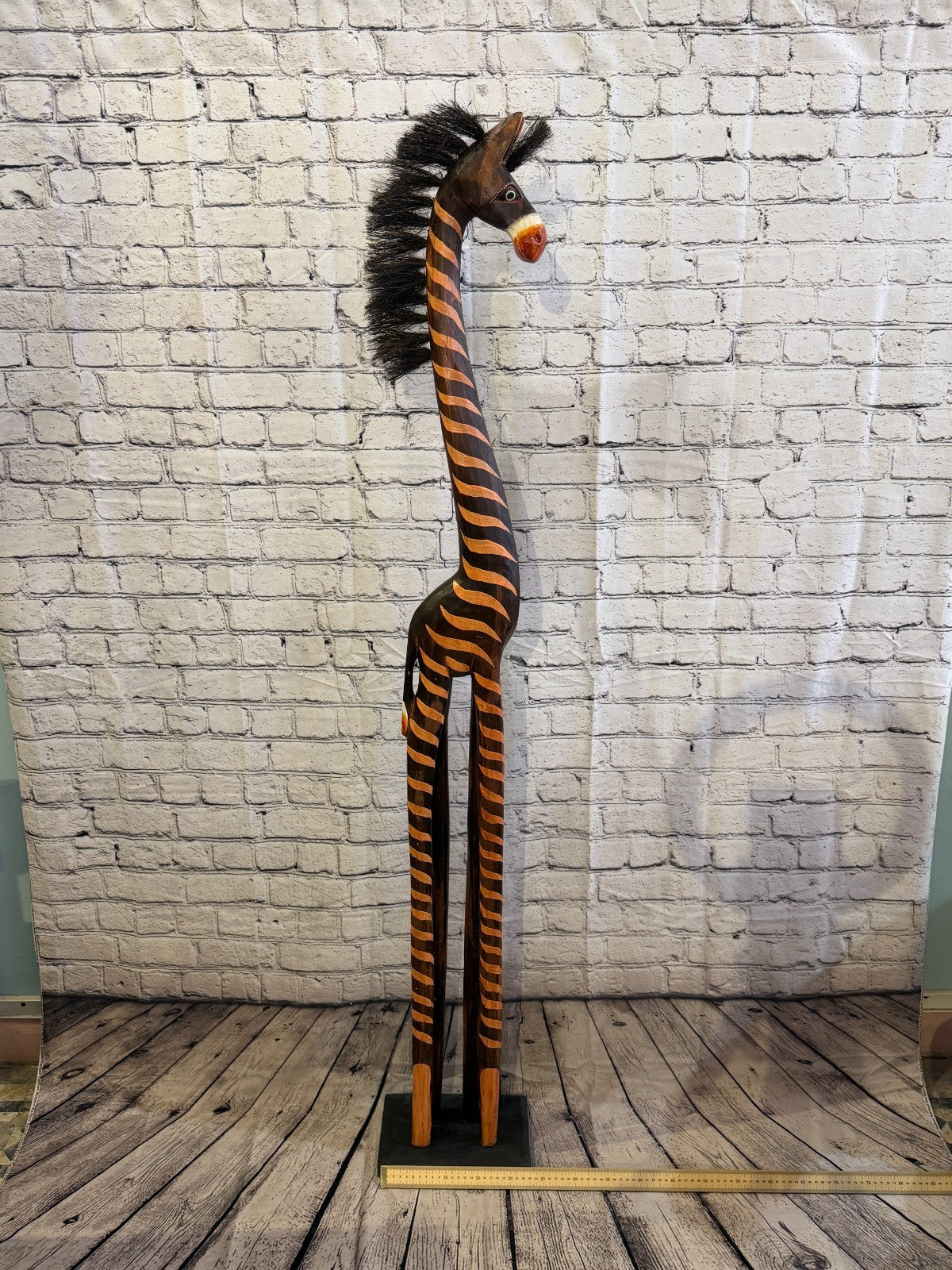 150cm Painted Wooden Horse Standing Single Carved Solid Wood Zebra Handmade6