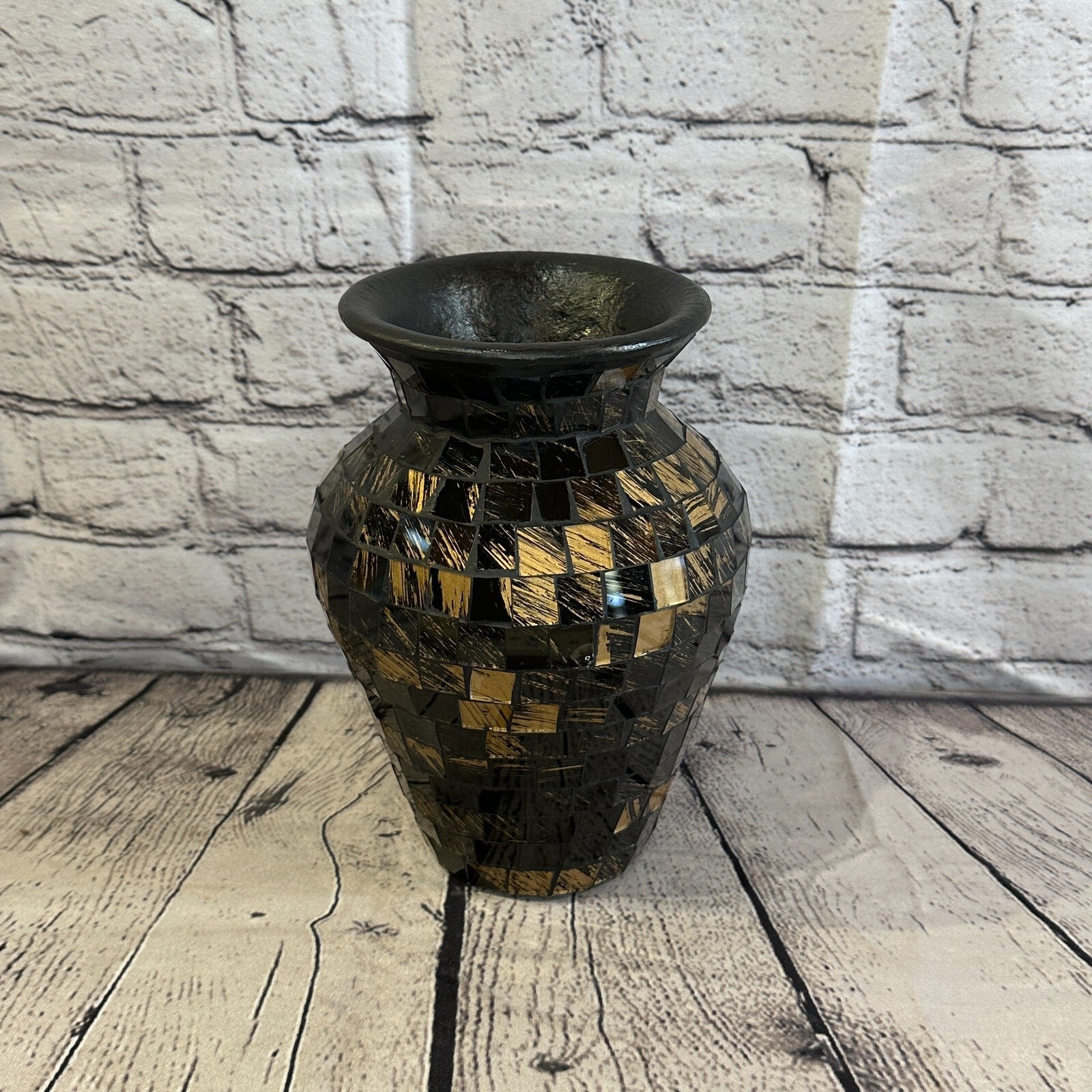 20cm Brown Gold Hand Painted Glass Mosaic Terracotta Vase Vessel Ceramic Pottery0