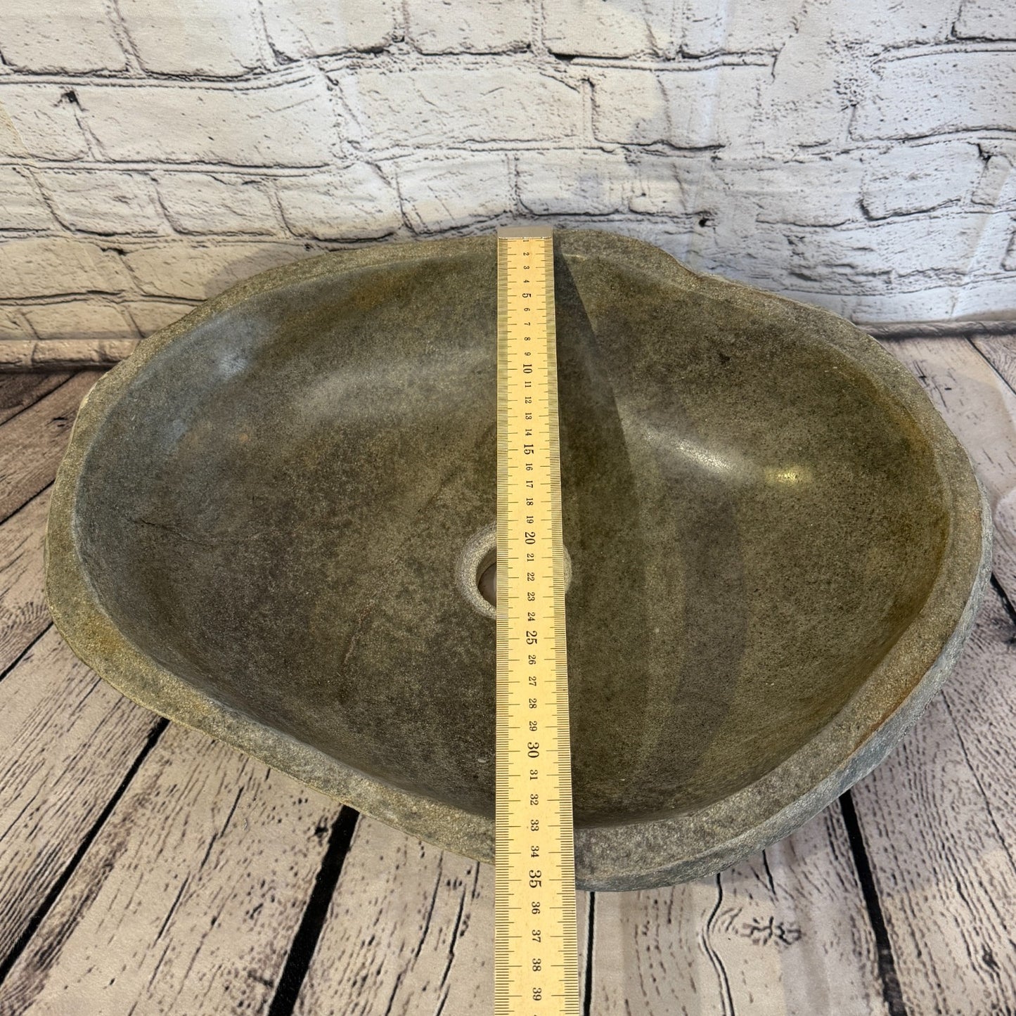 44cm x 35cm Wash Basin Bathroom Counter Top Washing River Stone Bowl Sink No 128