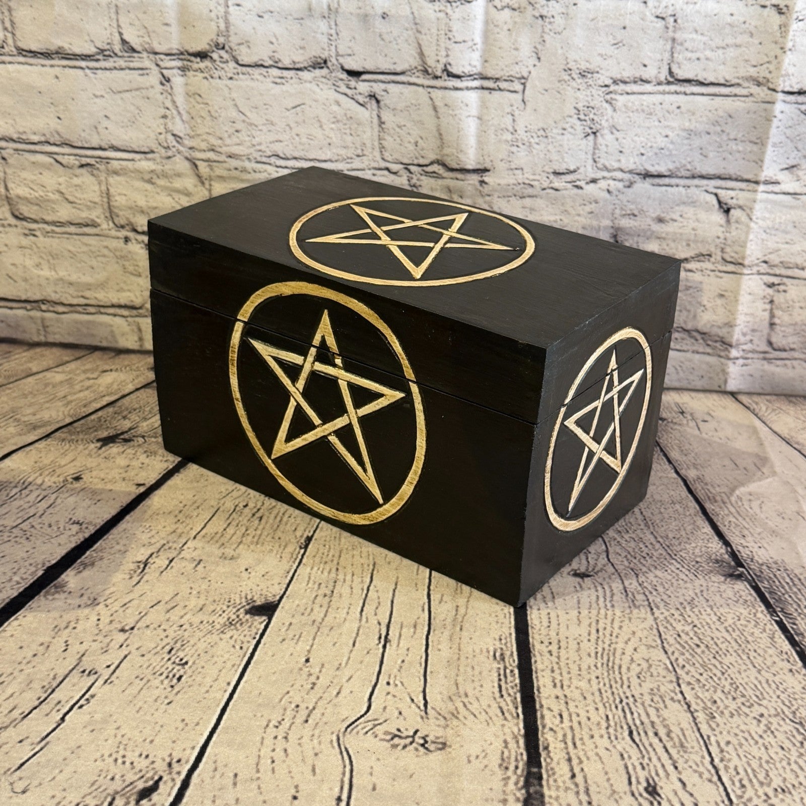24cm x 14cm x 14cm Wood Gothic Pentagram Skull Coffin Jewellery Trinket Box0