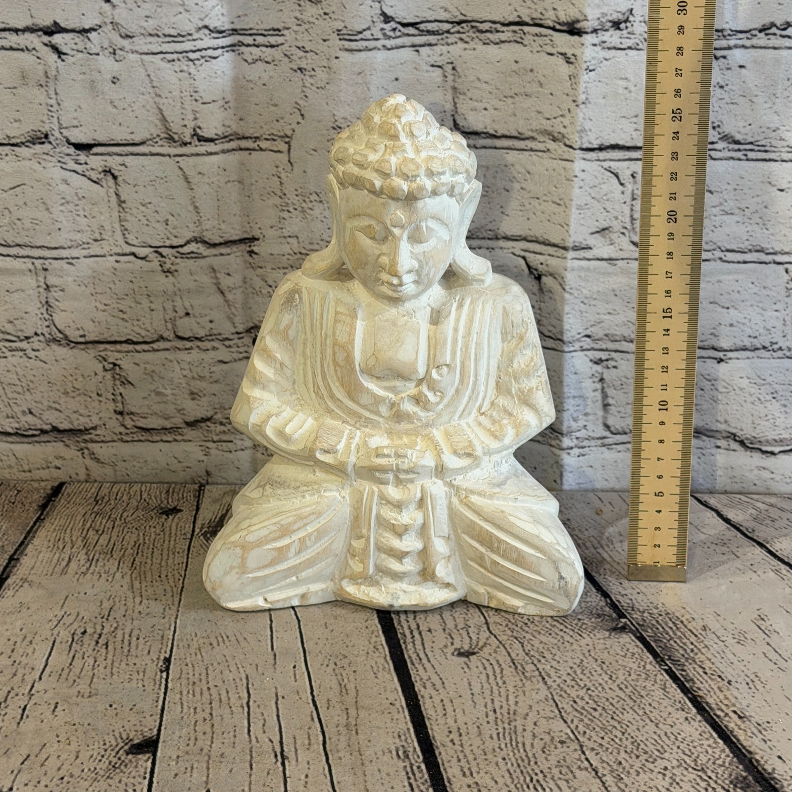 25cm White Meditating Buddha Ornament Sculpture Statue Buddhas Hand Carved Wood5