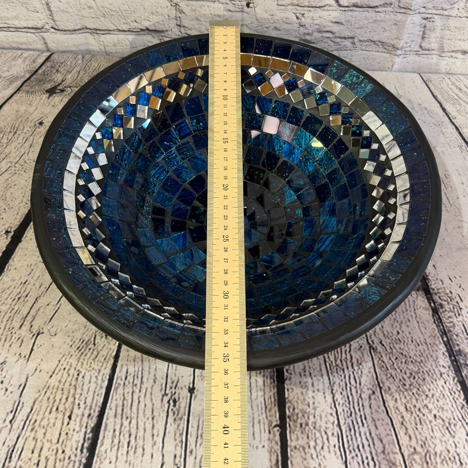 35cm Indigo Blue Round Mirror Mosaic Handmade Ceramic Glass Tile Bowl Fruit2
