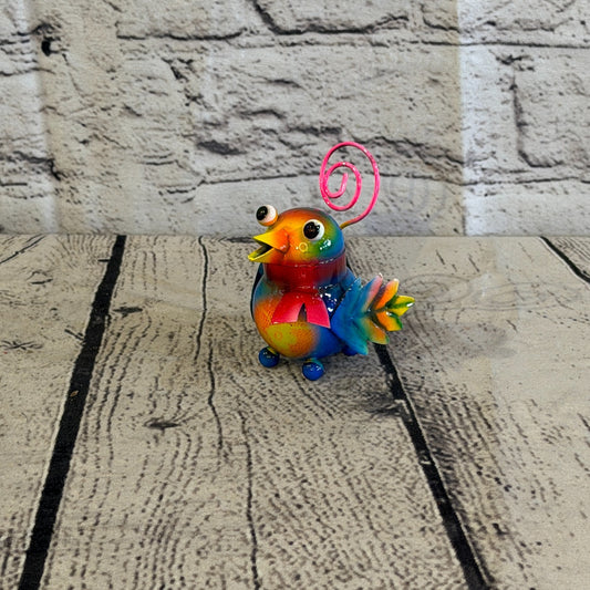 8cm x 8cm Small Scarf Colourful Bird Orange Metal Tin Standing Ornament Statue0
