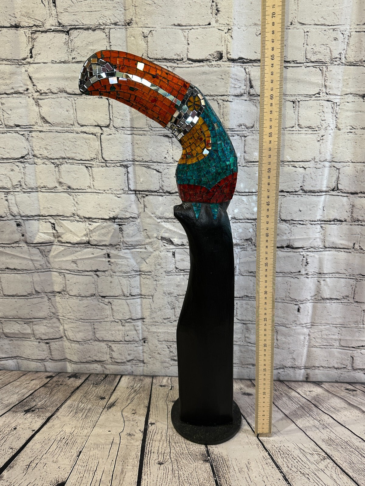 65cm Mosaic Toucan Bird Ornament Statue Fair Trade Handmade Carved Wood Design 36