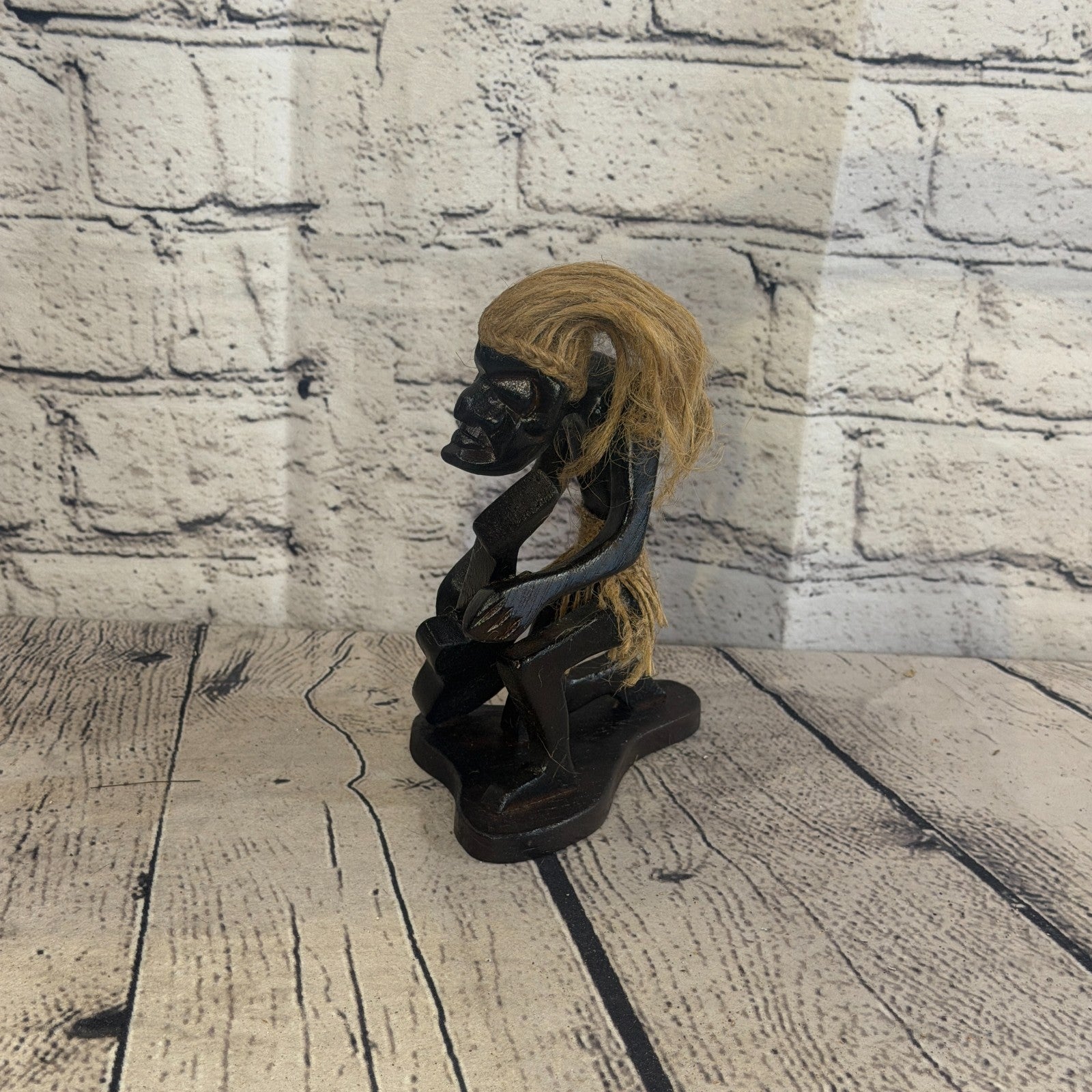 15cm Kneeling Guitar African Tribal Warrior Man Figure Statue Wood Hand Carved2