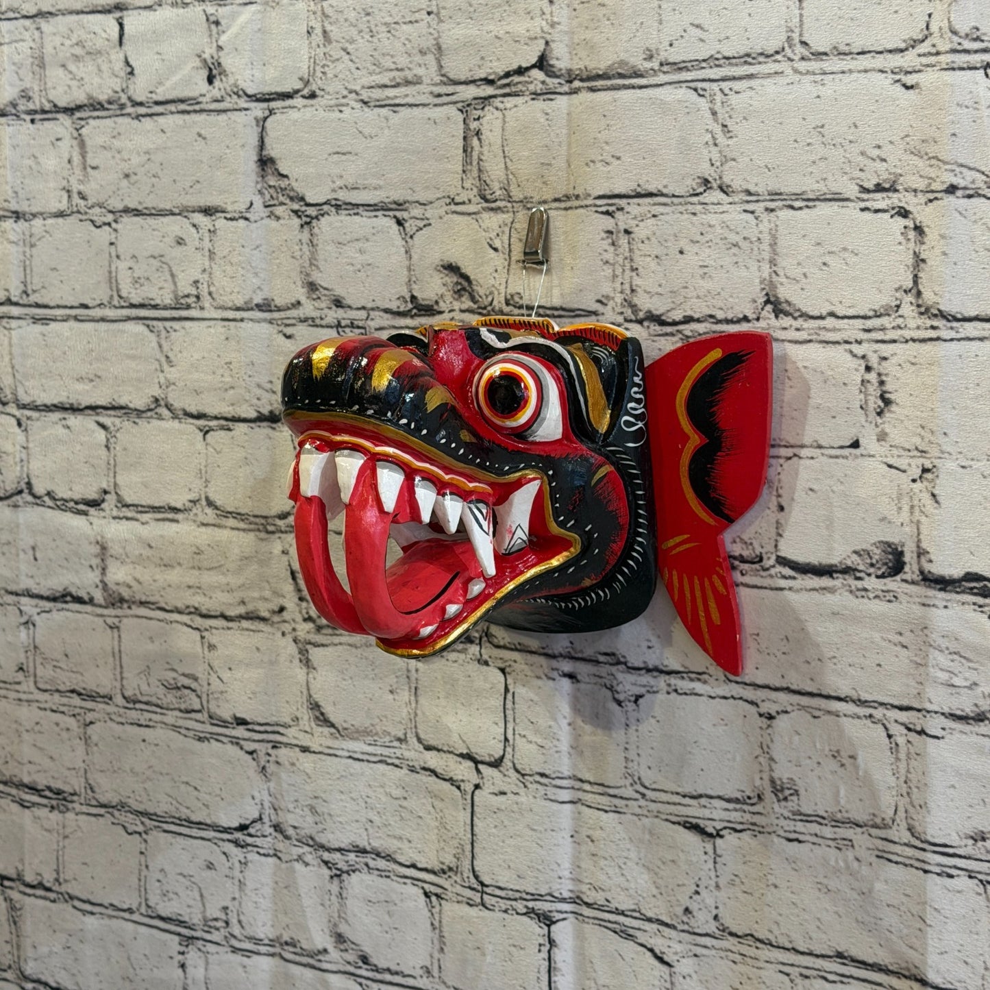 20cm Naga Basukih Red Dragon Hindu Deity Wooden Hand Carved Mask Painted1