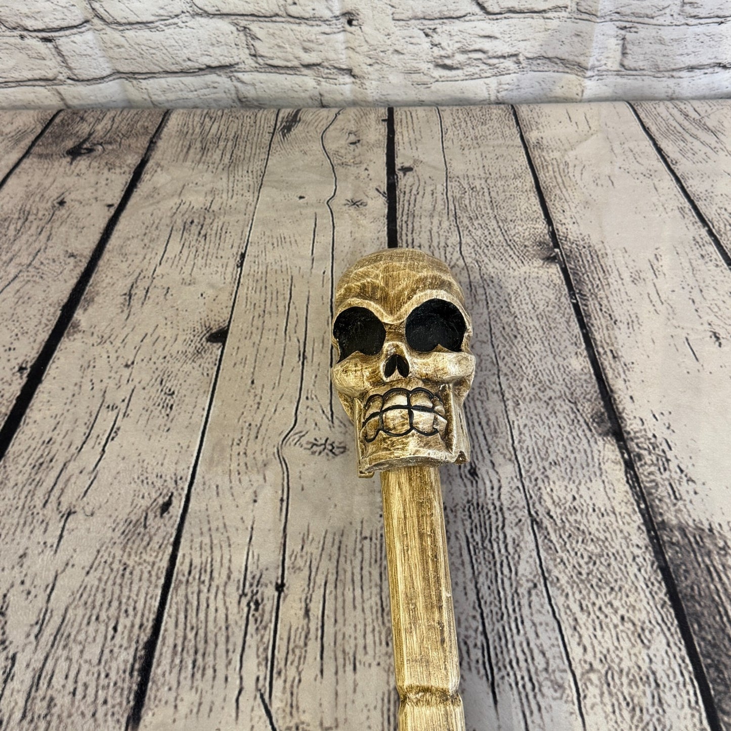 110cm Skeleton Skull Plain Wood Stick Hand Carved Halloween Walking Staff4