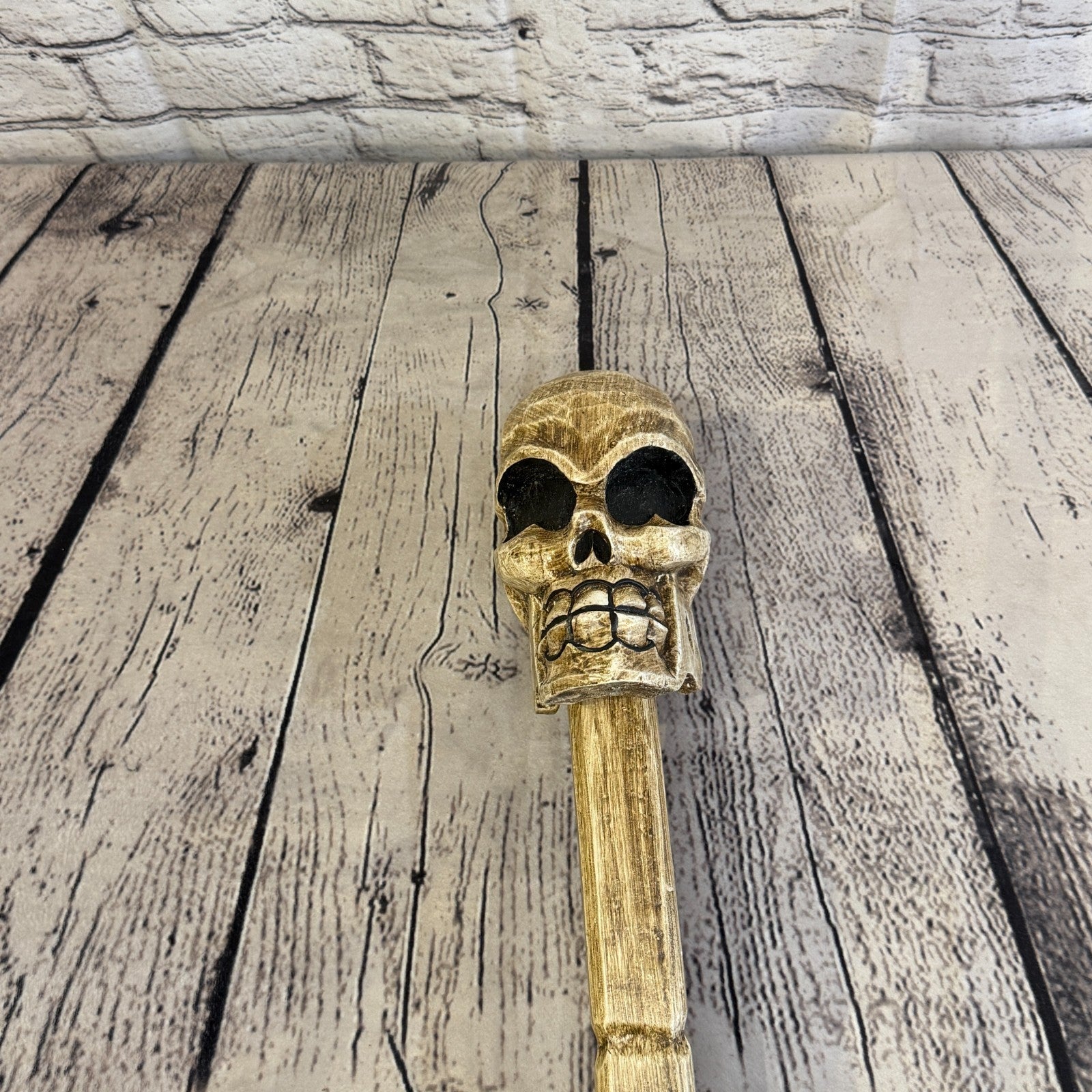 110cm Skeleton Skull Plain Wood Stick Hand Carved Halloween Walking Staff4