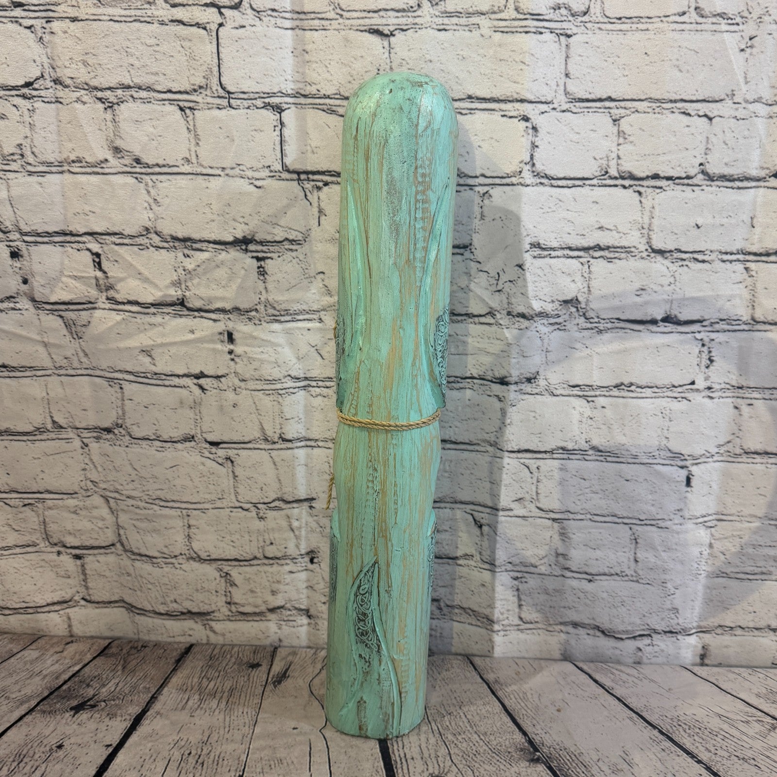 50cm Green Teal Wooden Shabby Dog Statue Ornament Fair Trade Handcarved4