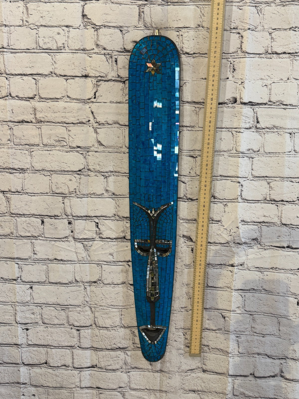 80cm Mask Light Blue Mosaic Wall Hanging Wooden Ornaments Wood Carving4
