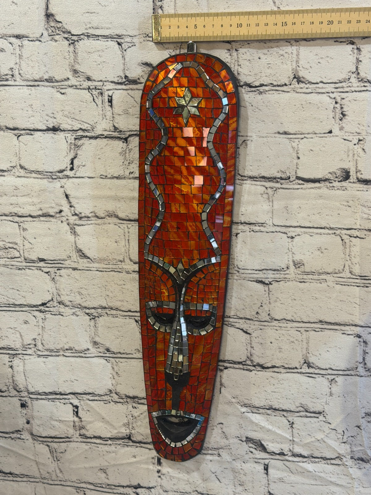 50cm Mask Orange Mosaic Wall Hanging Wooden Ornaments Wood Carving3