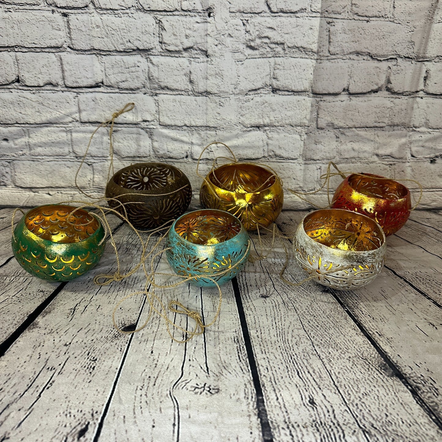 Gold Coconut Shell Hanging Basket Orchid Planter Balcony Decorative Vase Flower5