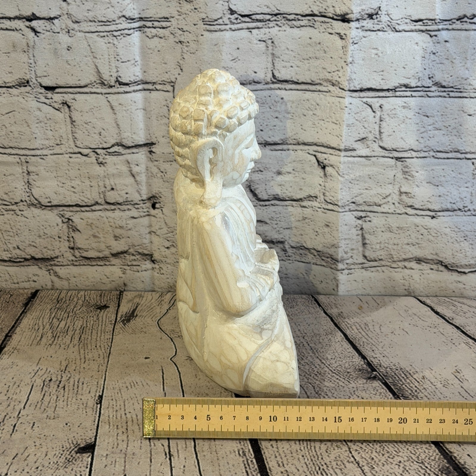 25cm White Meditating Buddha Ornament Sculpture Statue Buddhas Hand Carved Wood7