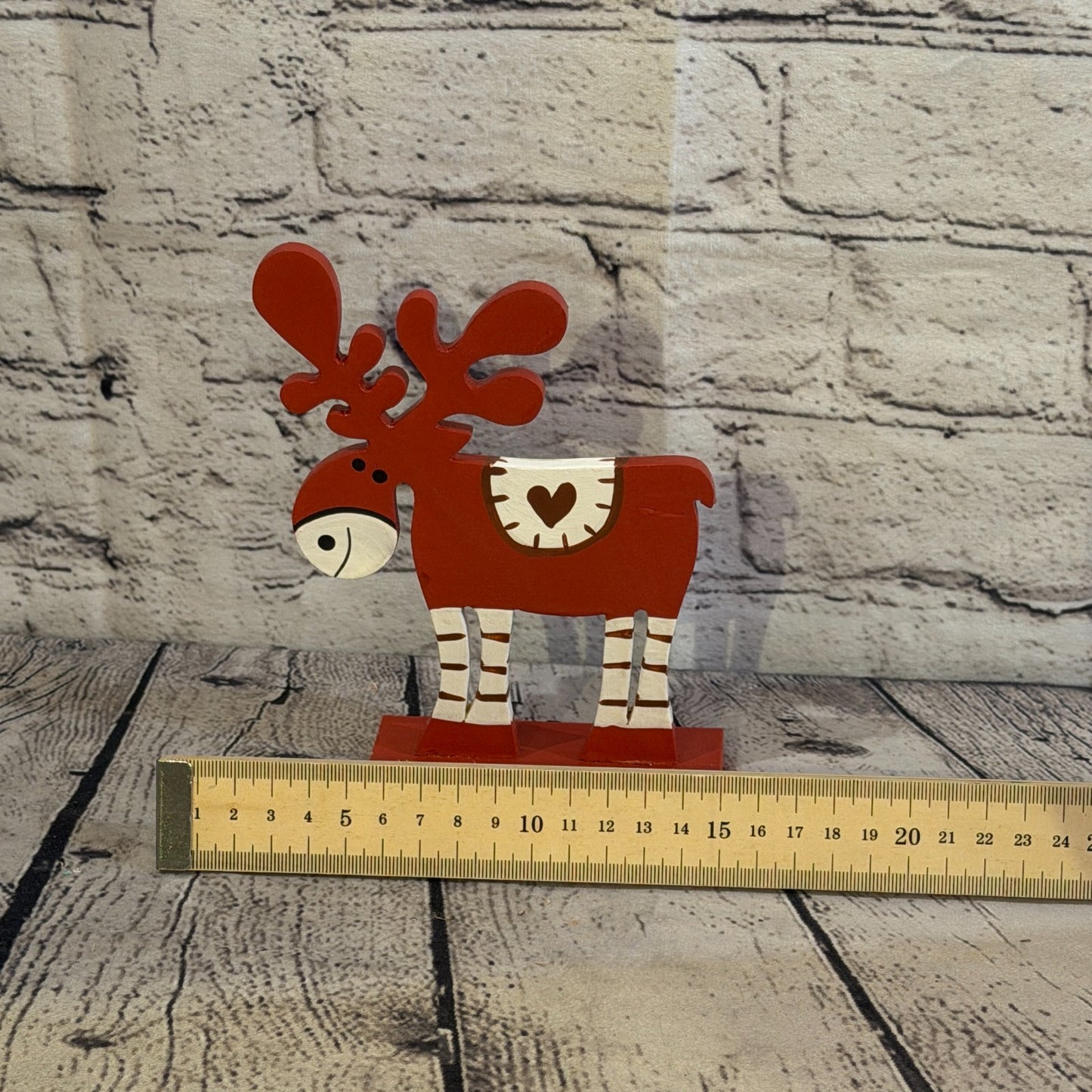 18cm x 10cm Red Heart Handcrafted Wood Reindeer Xmas Christmas Ornament Antlers6