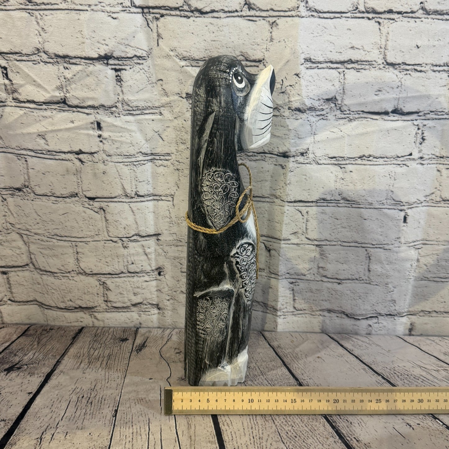 40cm Grey Wooden Shabby Dog Statue Ornament Fair Trade Handcarved7