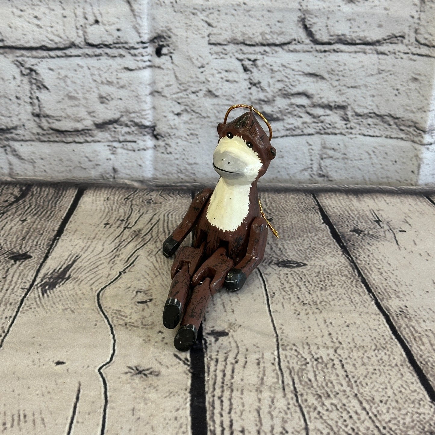 10cm Brown Monkey Sitting Animal, Wooden Shelf Ornament Handmade and Fairtrade0
