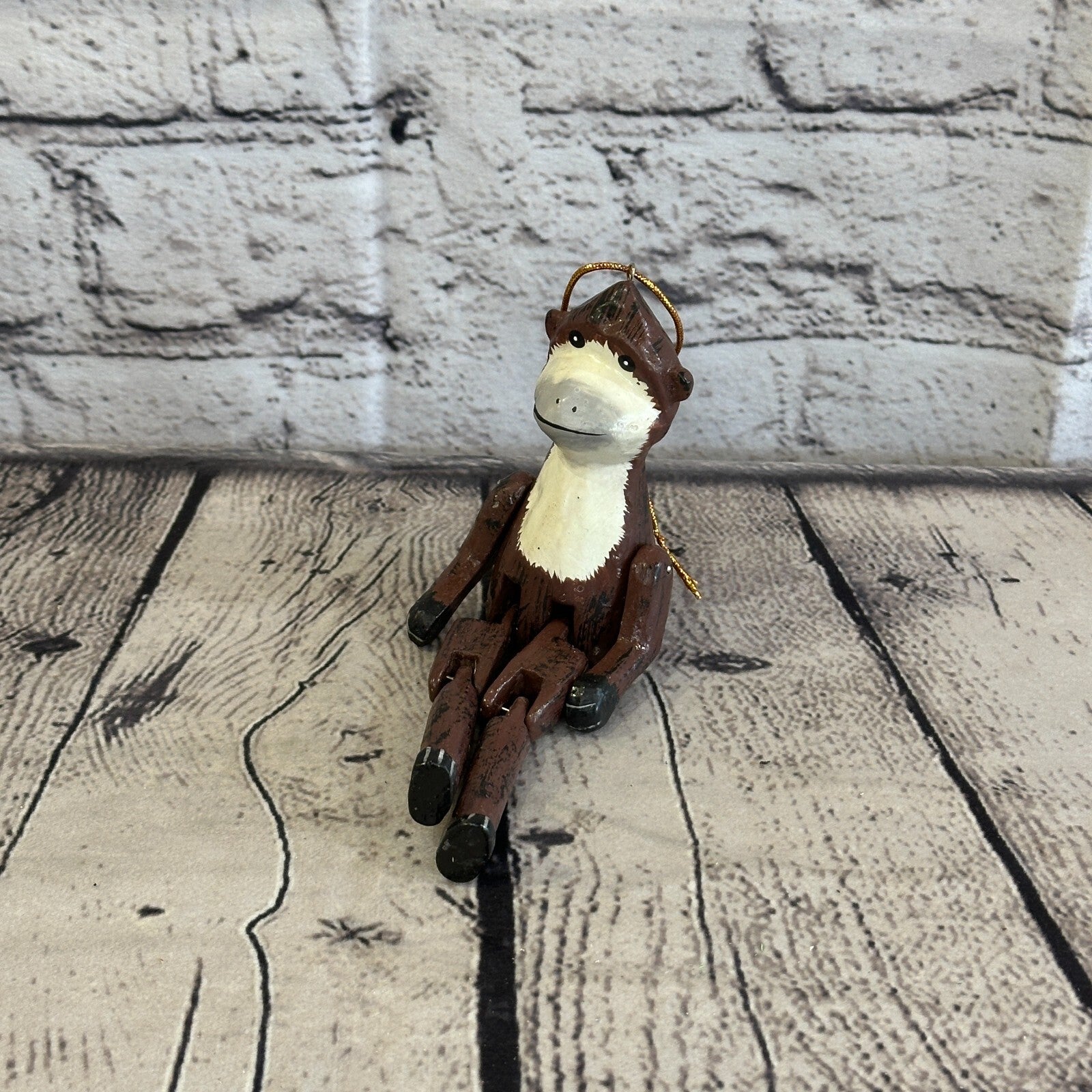 10cm Brown Monkey Sitting Animal, Wooden Shelf Ornament Handmade and Fairtrade0