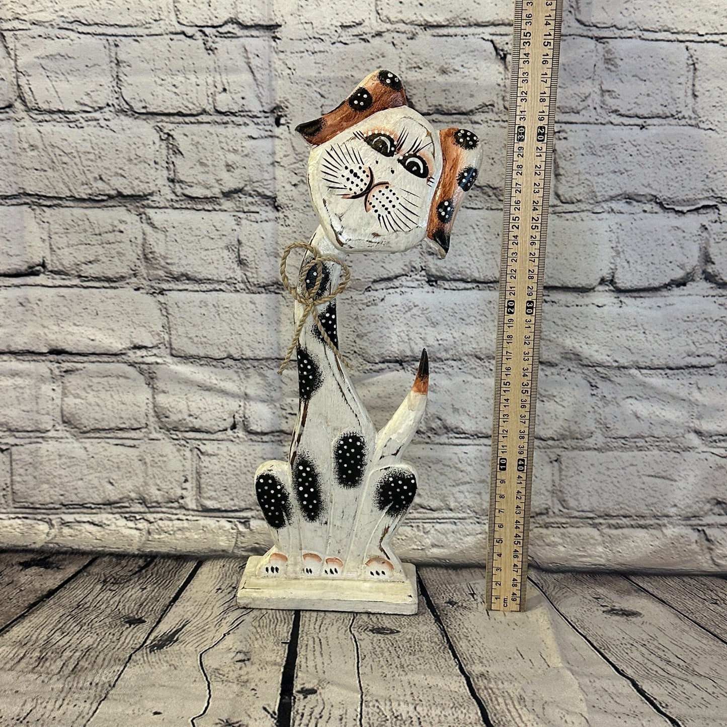 White Wooden Dog Shabby Pattern 35cm x 10cm Handmade and Fairtrade5