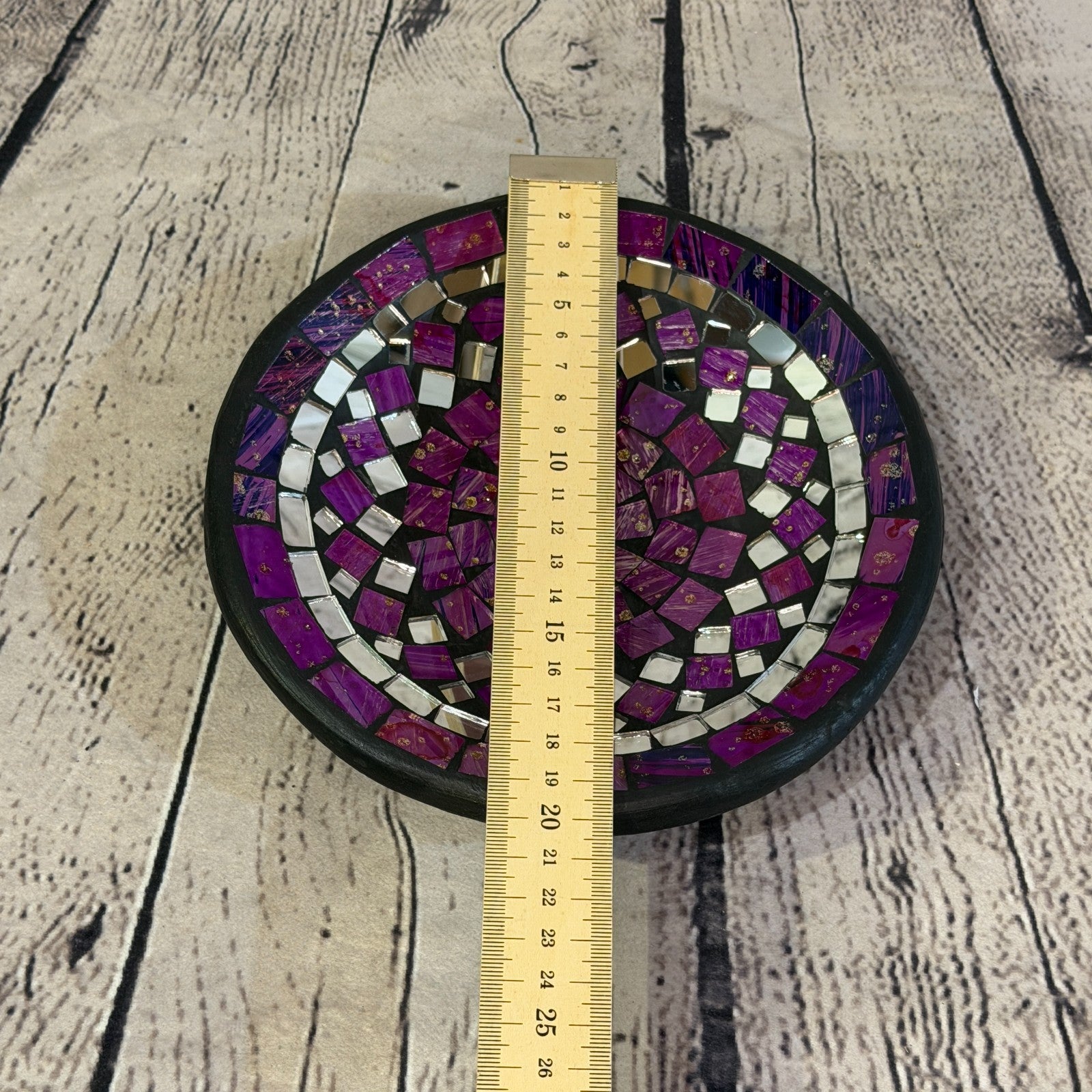 20cm Purple Round Mirror Mosaic Handmade Ceramic Glass Tile Bowl Fruit2