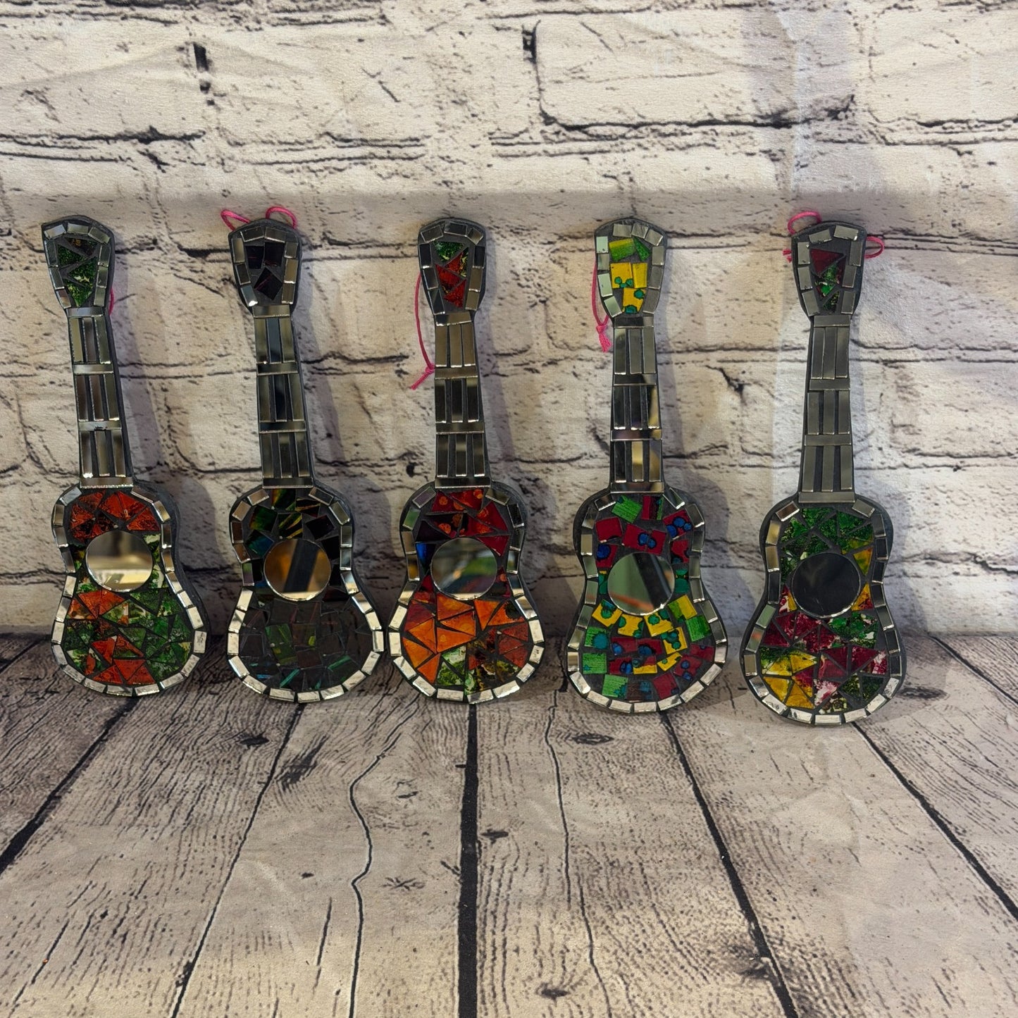 Rainbow Acoustic Guitar Mosaic Tile Wall Mirror 25cm Handmade Random Colour0