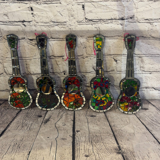 Rainbow Acoustic Guitar Mosaic Tile Wall Mirror 25cm Handmade Random Colour0