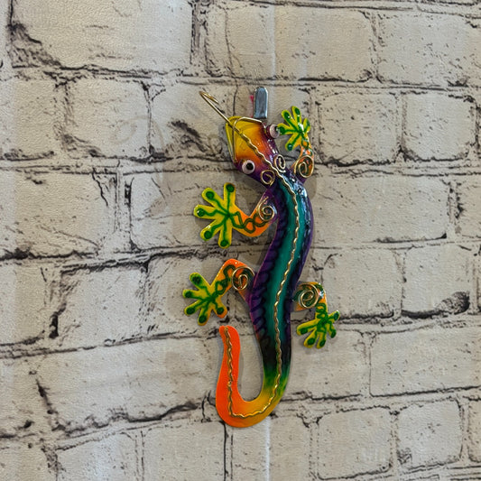 20cm x 10cm Green Gecko Lizard Metal Tin Wall Hanging Ornament Painted Statue0