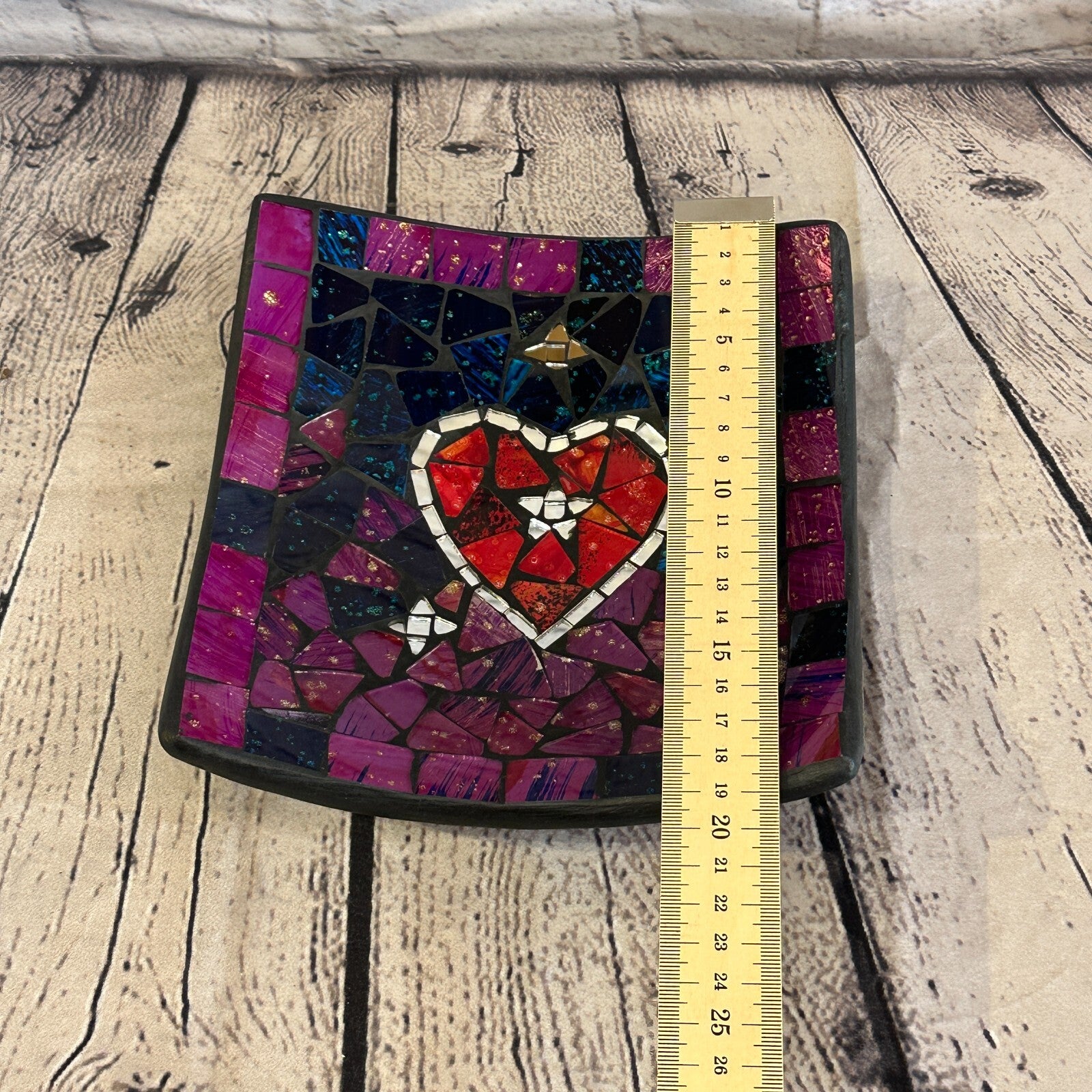 20cm Purple Red Heart Square Mosaic Handmade Ceramic Glass Tile Bowl Fruit2