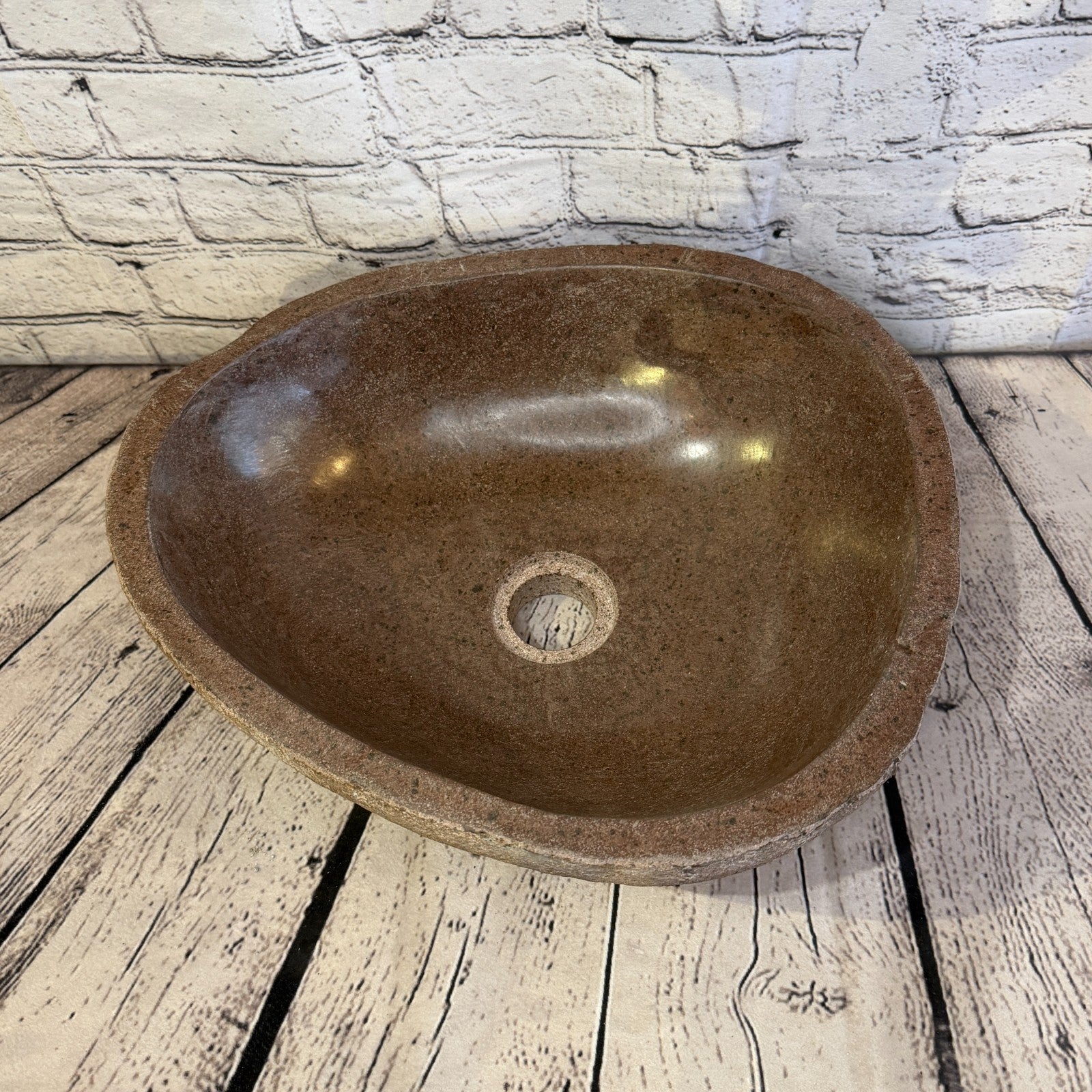 36cm x 32cm Wash Basin Bathroom Counter Top Washing River Stone Bowl Sink No 286
