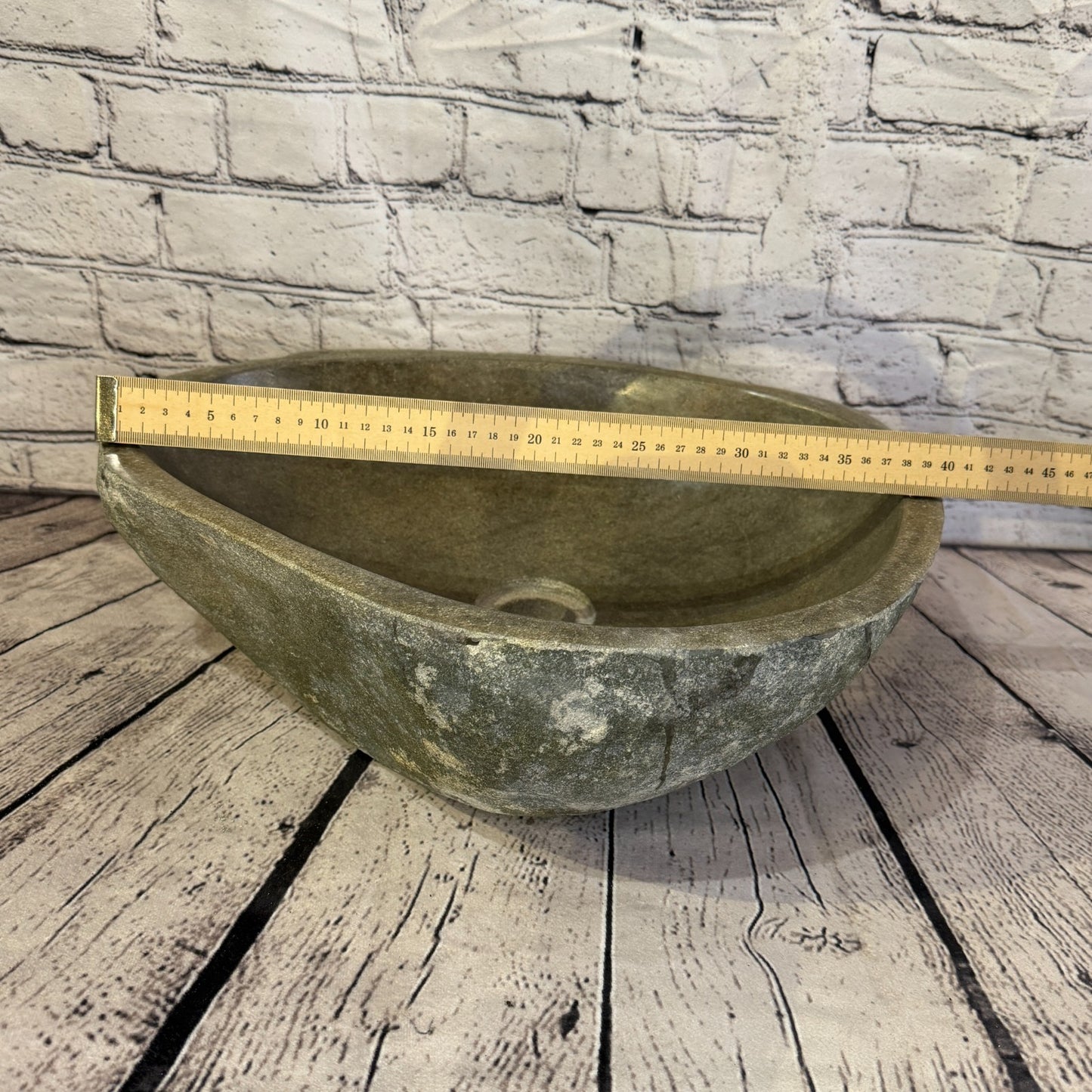 41cm x 35cm Wash Basin Bathroom Counter Top Washing River Stone Bowl Sink No 374