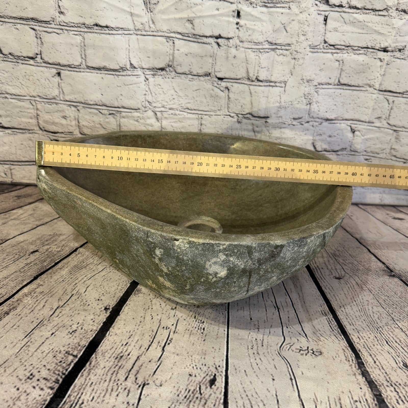 41cm x 35cm Wash Basin Bathroom Counter Top Washing River Stone Bowl Sink No 374
