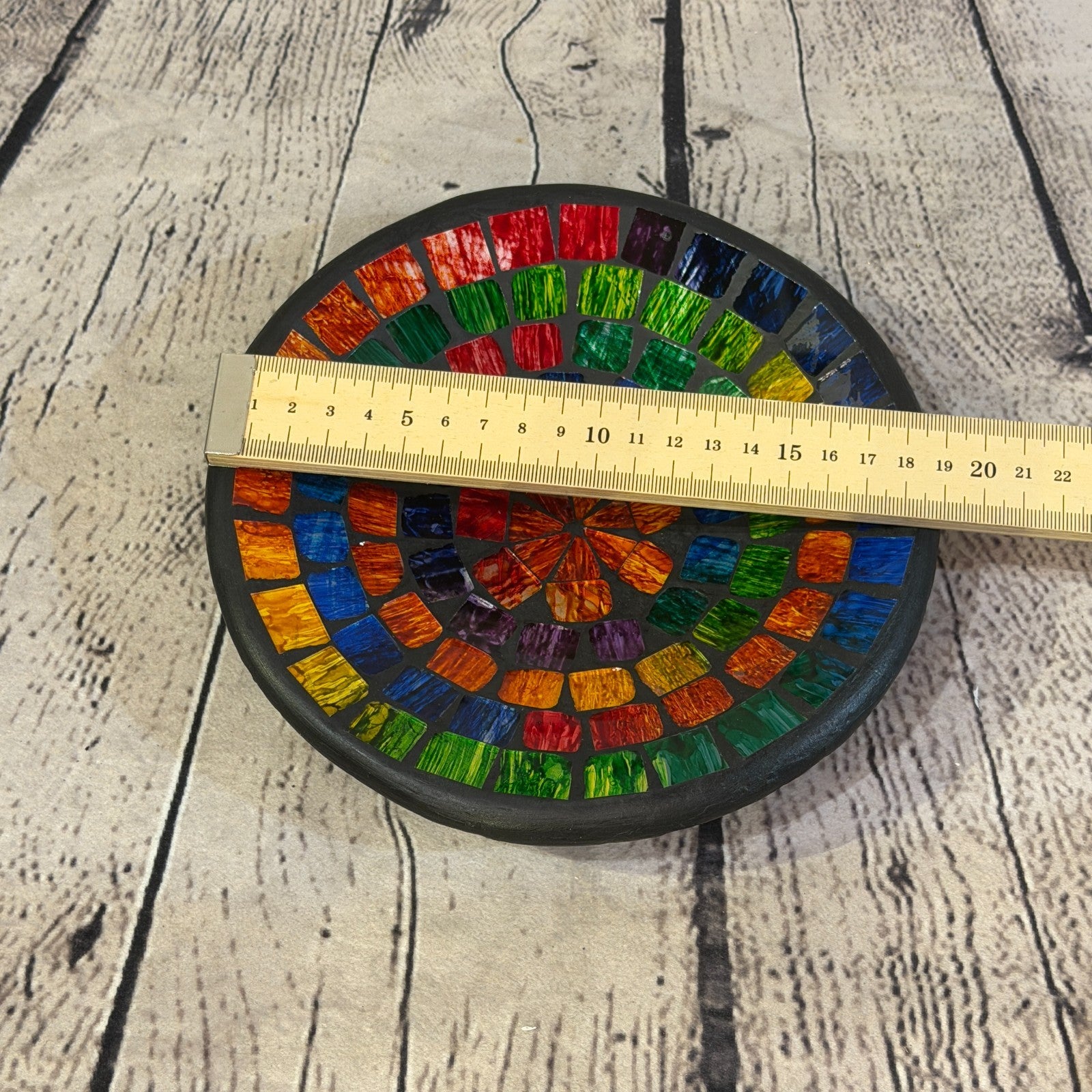 20cm Rainbow Swirl Round Mosaic Handmade Ceramic Glass Tile Bowl Fruit1