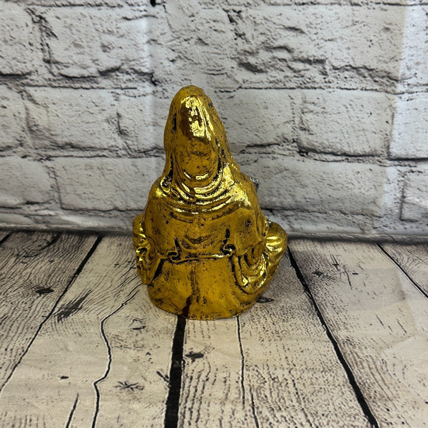 Silver And Gold 18cm x 10cm Small Quan Yin Sitting Lotus Statue Resin Hindu God5