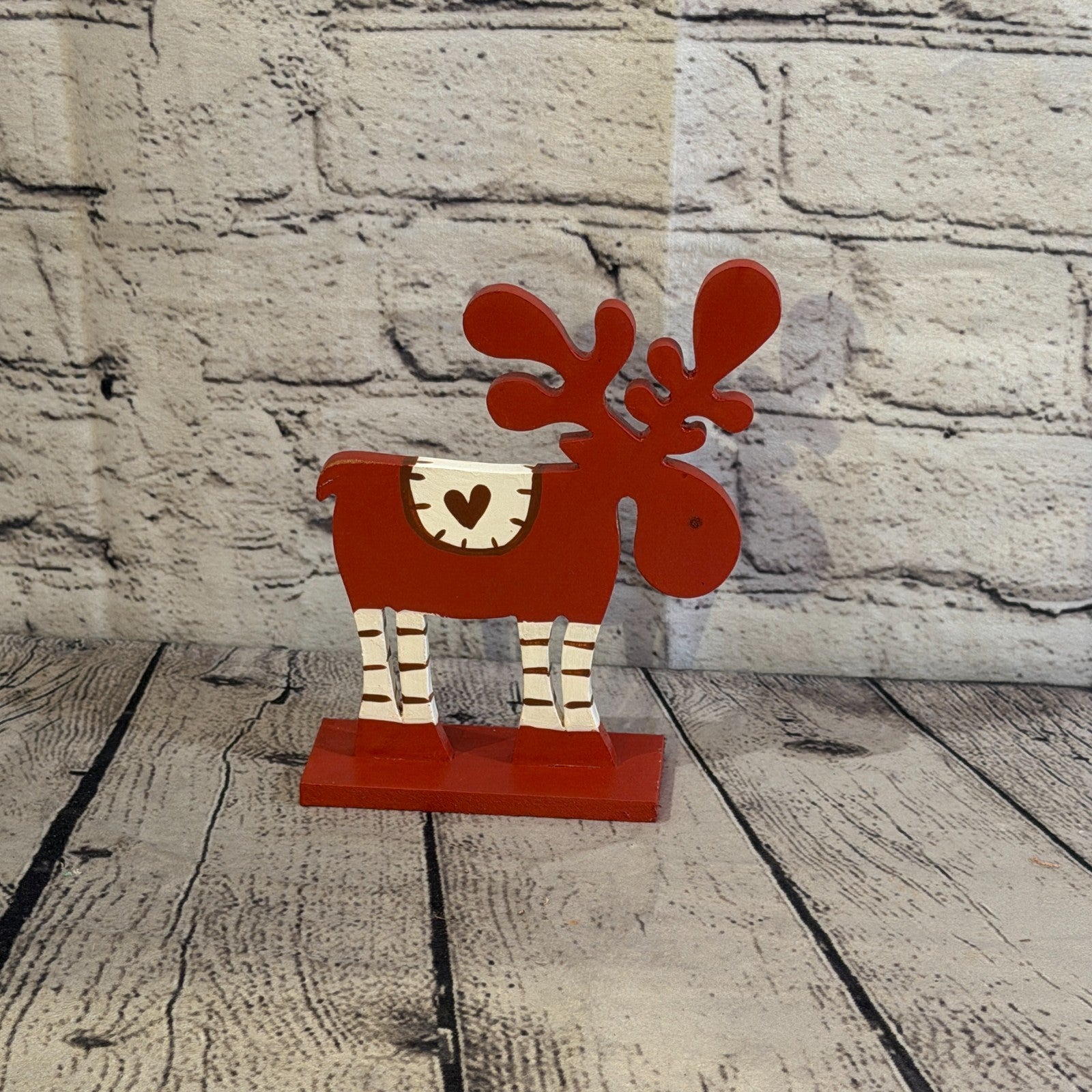 18cm x 10cm Red Heart Handcrafted Wood Reindeer Xmas Christmas Ornament Antlers4
