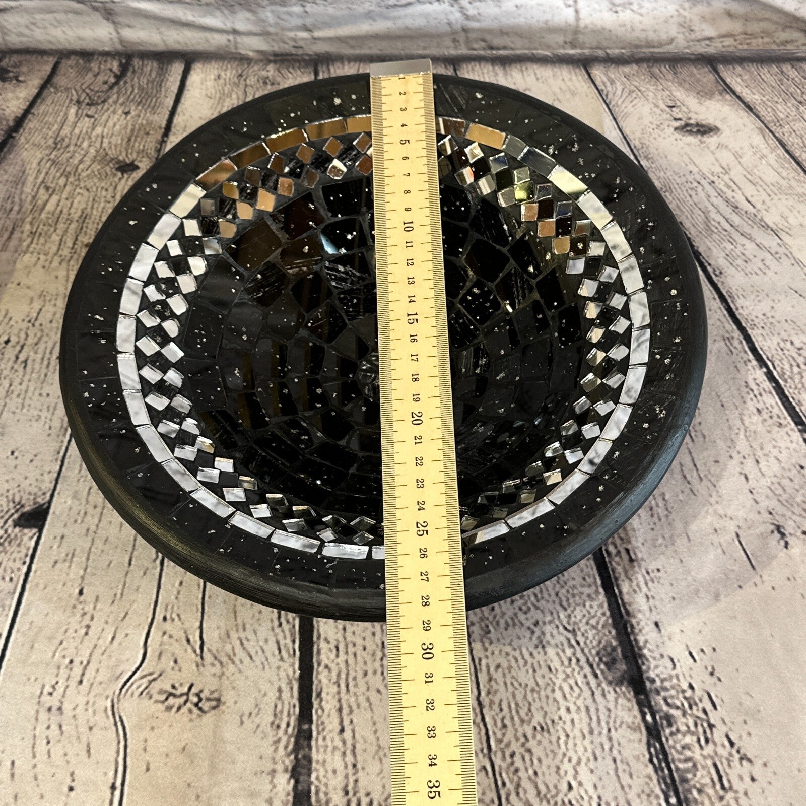 28cm Black Round Mosaic Handmade Ceramic Glass Tile Bowl Fruit2