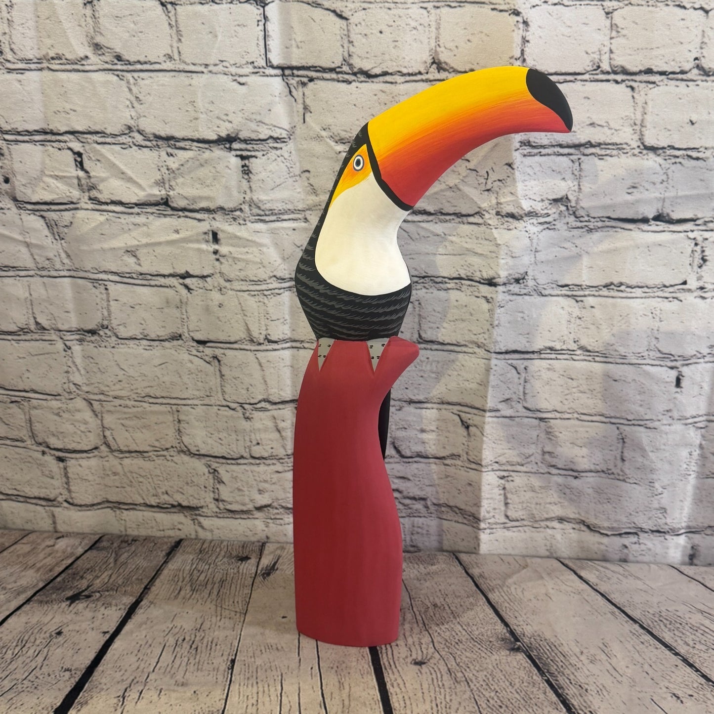 40cm Black White Toucan Bird Ornament Statue Fair Trade Hand Made Carved Wood2