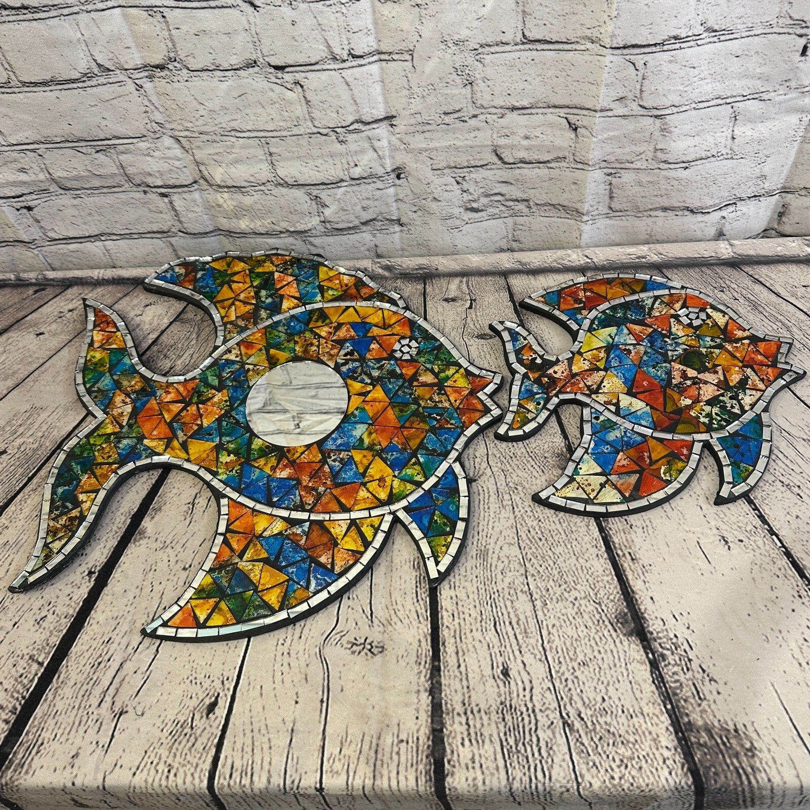 Rainbow Pastel Tropical Fish Mosaic Tile Wall Mirror 25cm x 25cm Handmade New7