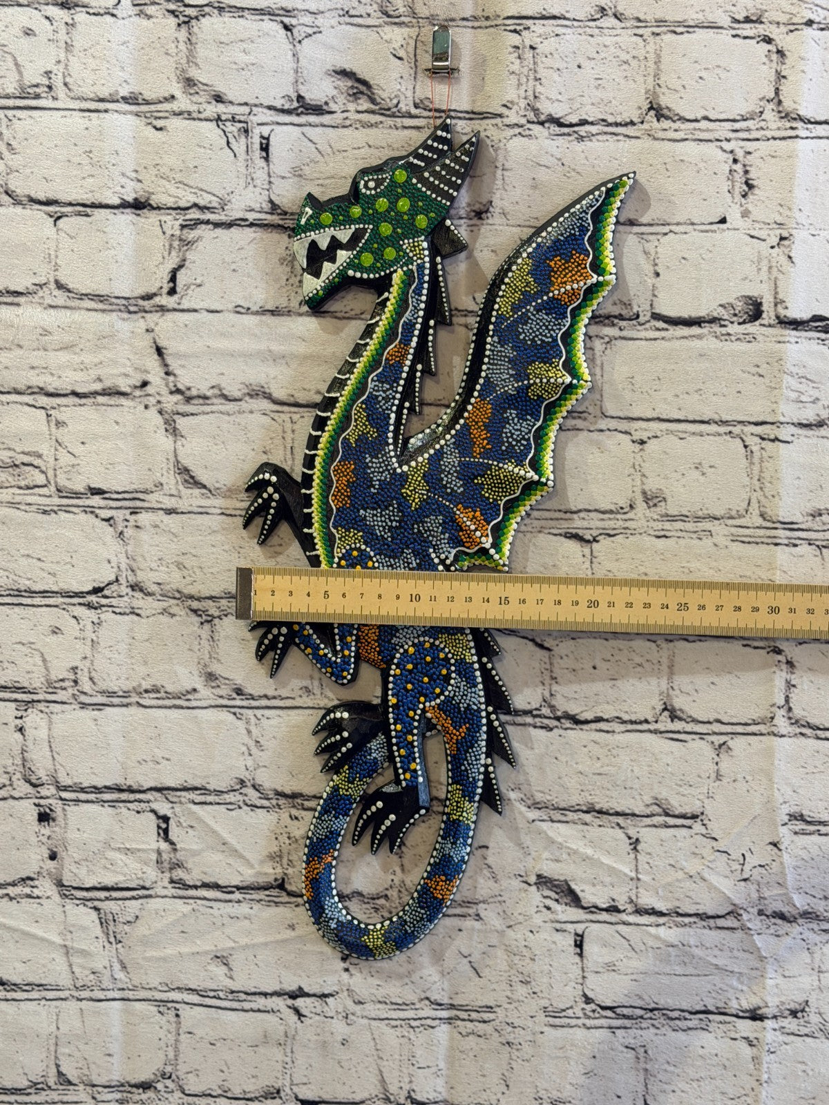 45cm Dragon Carved Wooden Dot Painted Ethnic Tribal Tiki Wall Art No 63
