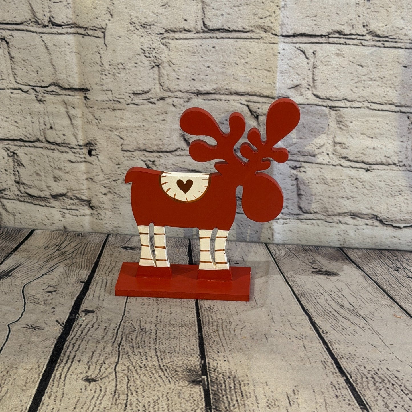 22cm x 14cm Red Heart Handcrafted Wood Reindeer Xmas Christmas Ornament Antlers4