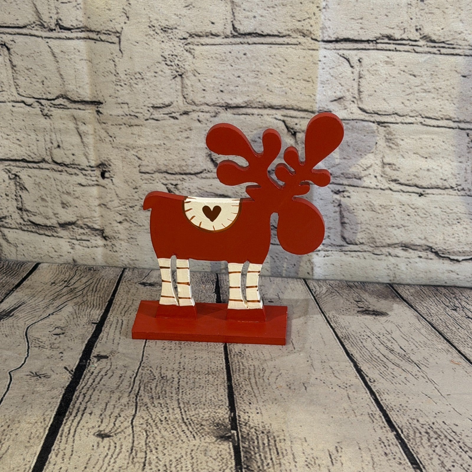 22cm x 14cm Red Heart Handcrafted Wood Reindeer Xmas Christmas Ornament Antlers4