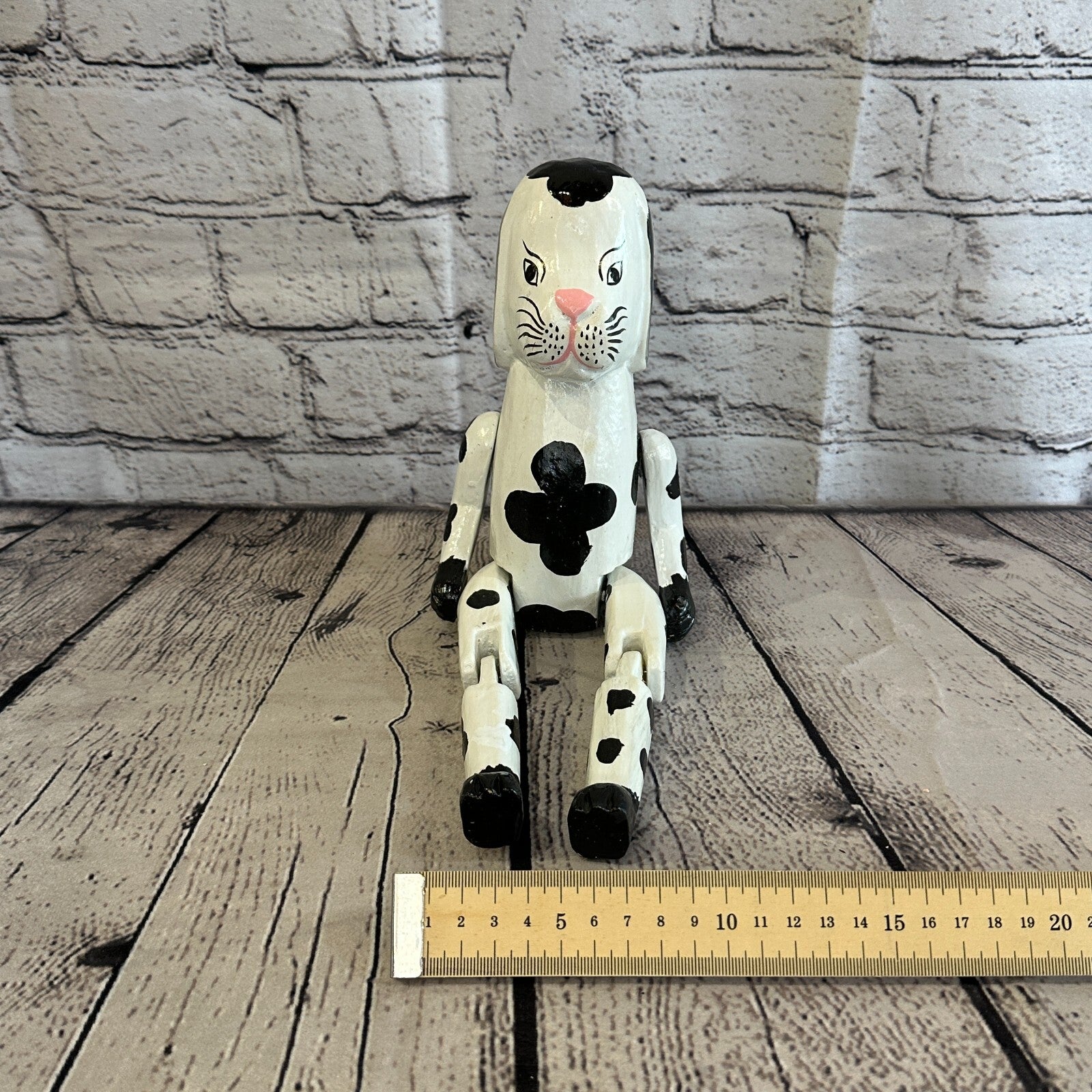 20cm Black White Dog Sitting Animal, Wooden Shelf Ornament Handmade & Fairtrade8