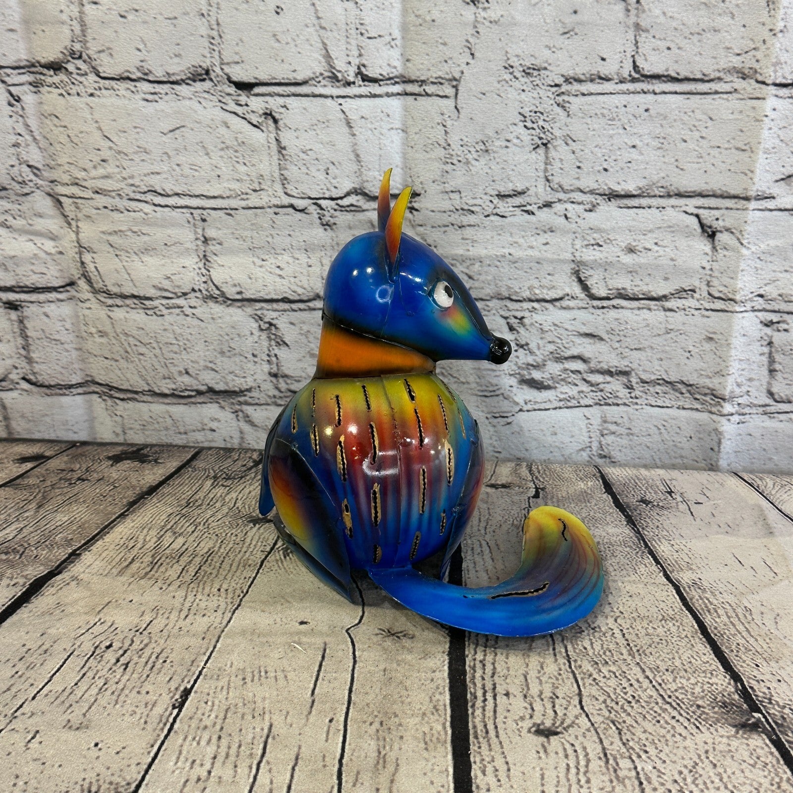 18cm x 14cm Blue Colour Fox Cartoon Ornament Painted Statue Candle Holder3