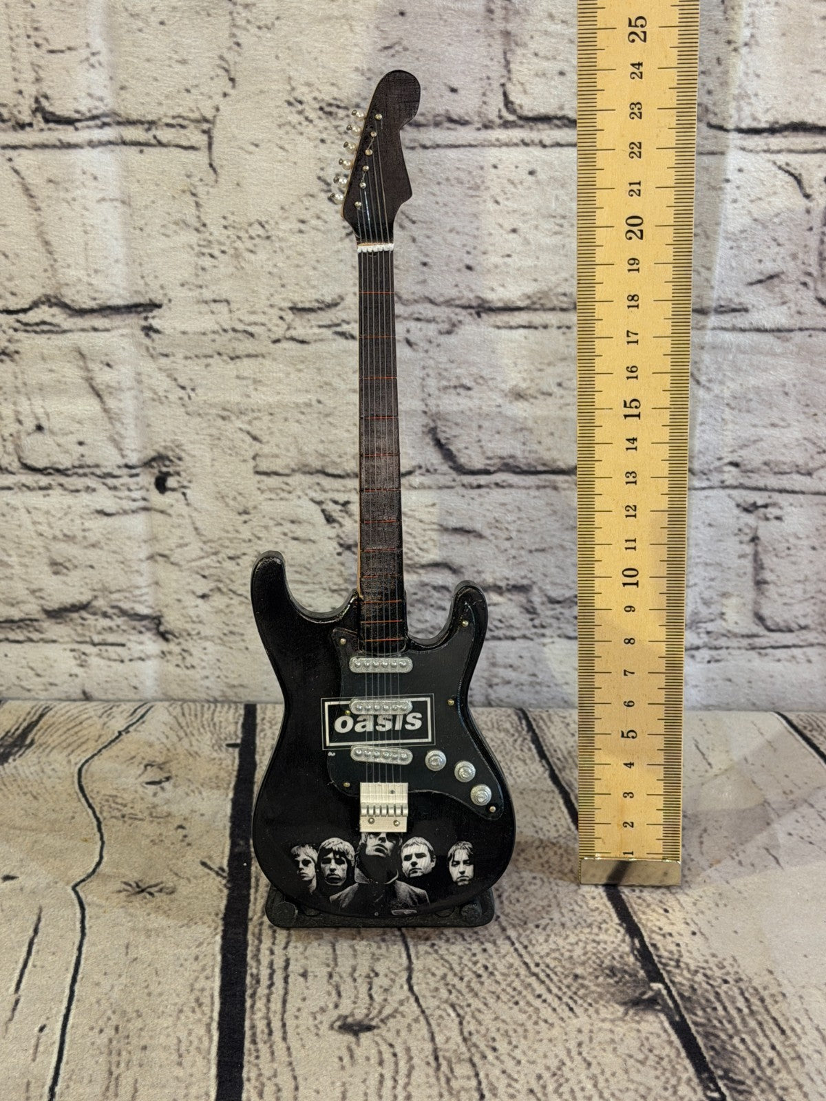Miniature 25cm Guitar Oasis Black Band Guitar on Stand Band Gift Display5