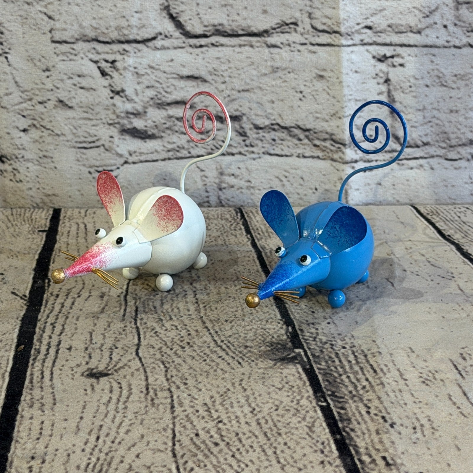 10cm x 8cm Small Colourful White Mouse Rat Metal Tin Standing Ornament Statue8