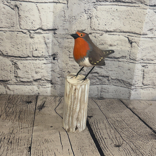 20cm Robin Wooden Bird Ornament Seaside Coastal Nautical Handcrafted Decor0