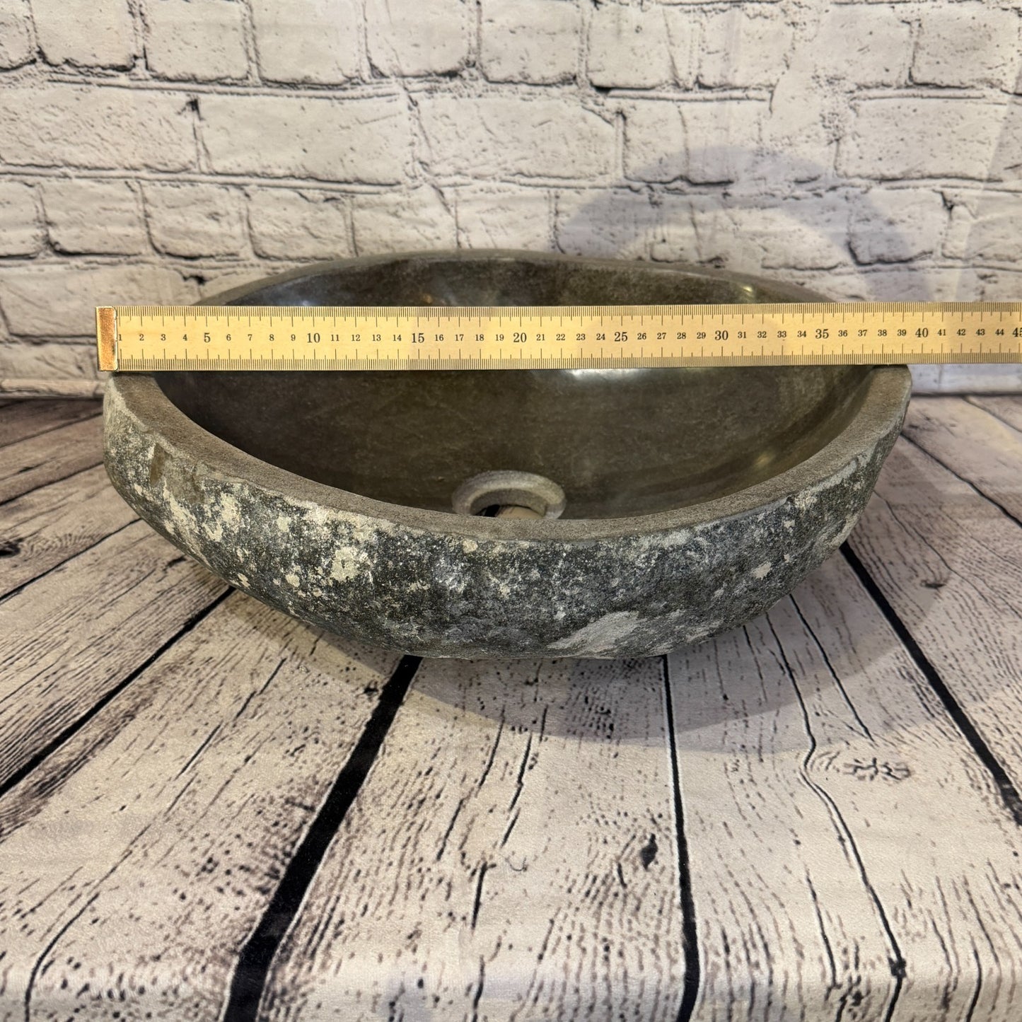 39cm x 35cm Wash Basin Bathroom Counter Top Washing River Stone Bowl Sink No 184
