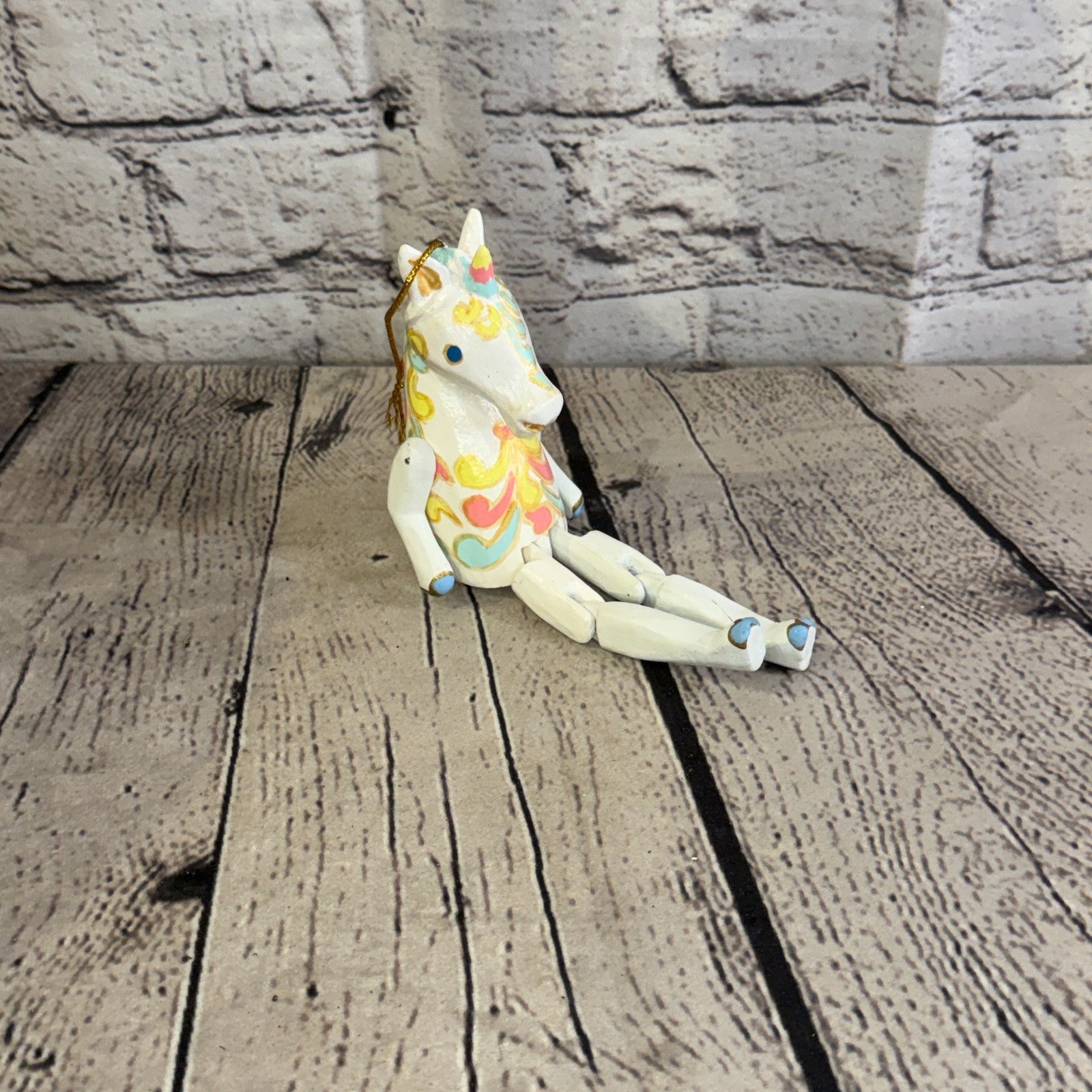 10cm Rainbow Flower Unicorn Sitting Animal, Wooden Shelf Ornament Fairtrade2